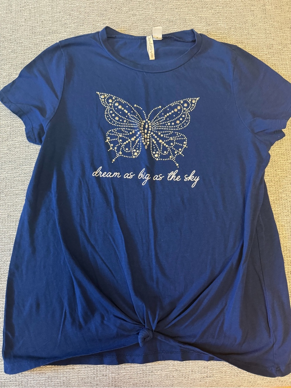 Cato Navy Short-Sleeve Rhinestone Butterfly Knot-Front Tee